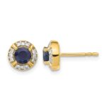 14k 4.5mm Round Sapphire and Diamond Halo Post Earrings