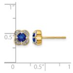 14k 4.1mm Round Sapphire and Diamond Fancy Square Post Earrings - Image 4
