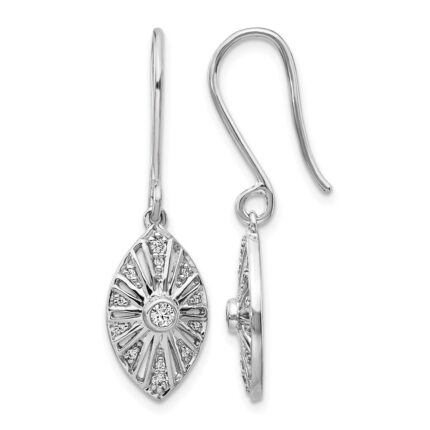 14k White Gold 1/5 carat Diamond Vintage-style Dangle Shepherd Hook Earrings