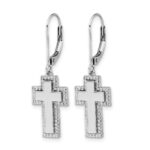 14k White Gold Diamond Fancy Cross Leverback Earrings - Image 2