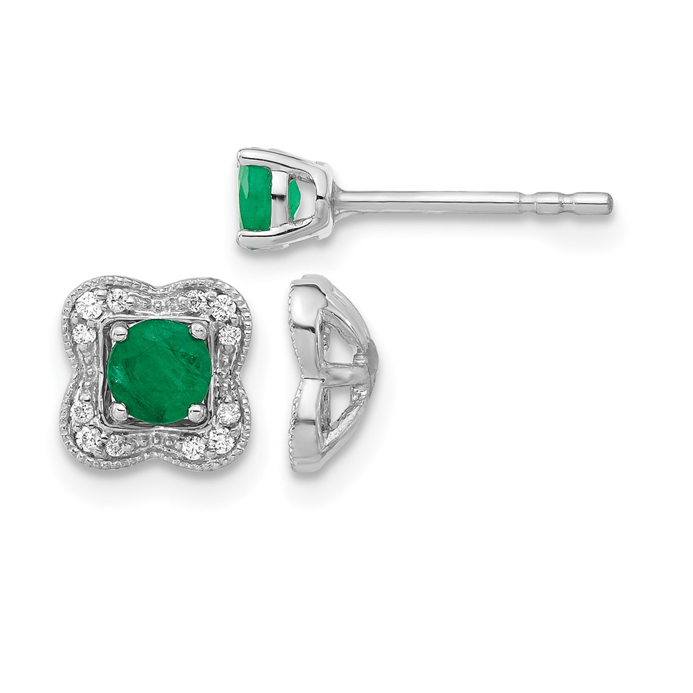 EM4023-EM-008-WA.jpg 14k White Gold Diamond Square Jackets and 4mm Emerald Stud Earrings - Image 1