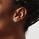 14k White Gold 3mm Round Emerald Cabochon and Diamond Halo Post Earrings - Image 3