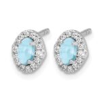 14k White Gold 5x3mm Oval Aquamarine Cabochon and Diamond Halo Post Earrings - Image 2