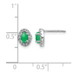 14k White Gold 1/6 carat Lab Grown Diamond VS/SI+ G+ and Oval Created Emerald Complete Halo Post Earrings - Image 4