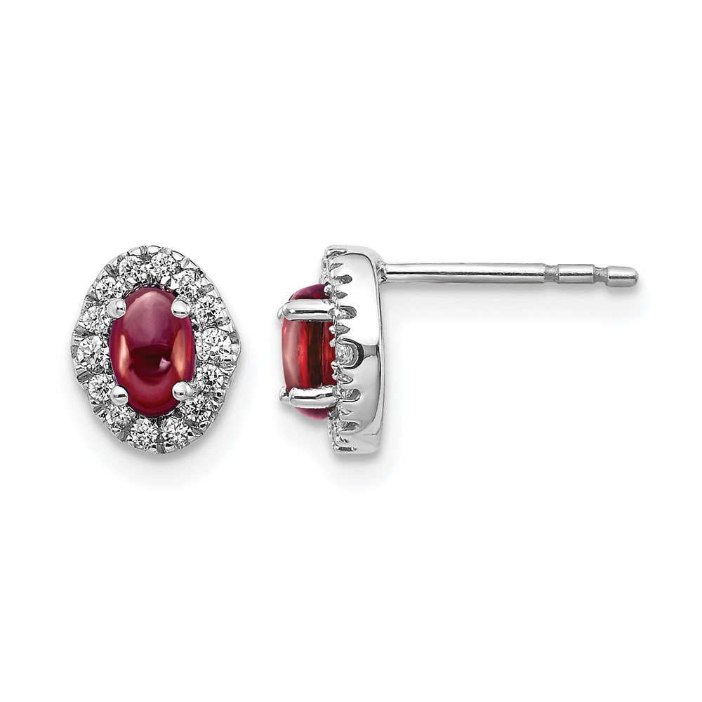 EM4035-GA-016-WA.jpg 14k White Gold Diamond and Cabochon Garnet Earrings - Image 1