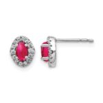 14k White Gold 1/6 carat Lab Grown Diamond VS/SI+ G+ and Oval Created Ruby Complete Halo Post Earrings