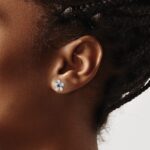 14k White Gold Diamond and Sapphire Flower Post Earrings - Image 3
