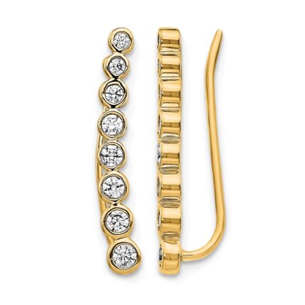 14k 3/8 carat Diamond Bezel Graduated Ear Climber Earrings