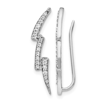 14k White Gold 1/3 carat Diamond Lightning Ear Climber Earrings