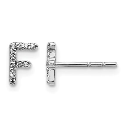 14k White Gold Diamond Initial F Post Earrings