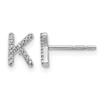 14k White Gold Diamond Initial K Post Earrings