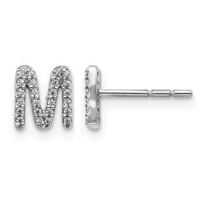 14k White Gold Diamond Initial M Post Earrings