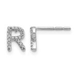 14k White Gold Diamond Initial R Post Earrings