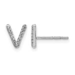 14k White Gold Diamond Initial V Post Earrings