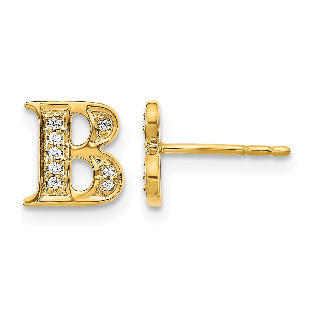 EM4170B-006-YA.jpg 14k Diamond Initial B Post Earrings - Image 1