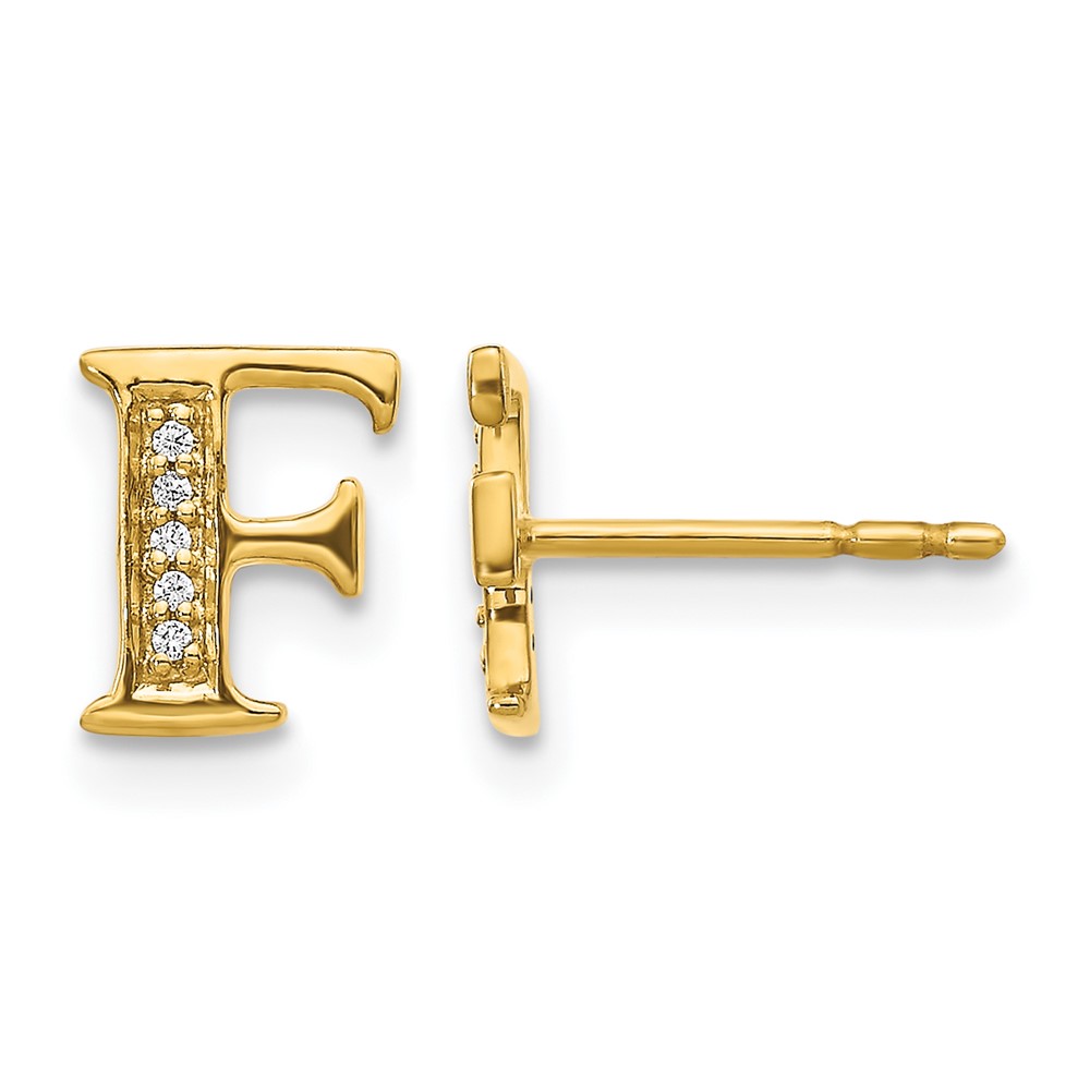 EM4170F-003-YA.jpg 14k Diamond Initial F Post Earrings - Image 1