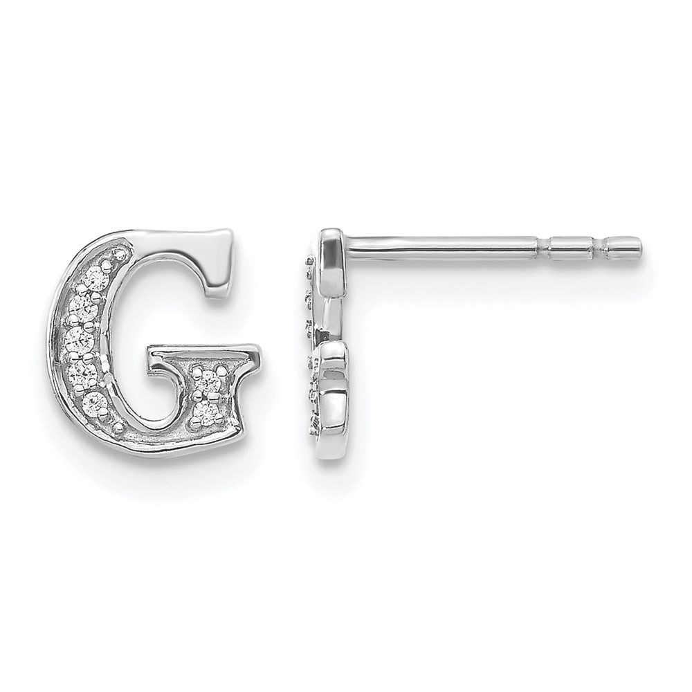 EM4170G-005-WA.jpg 14k White Gold Diamond Initial G Post Earrings - Image 1