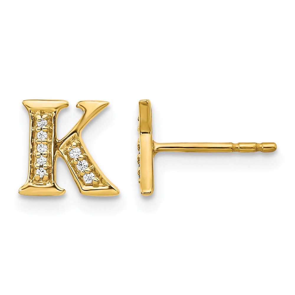 EM4170K-005-YA.jpg 14k Diamond Initial K Post Earrings - Image 1