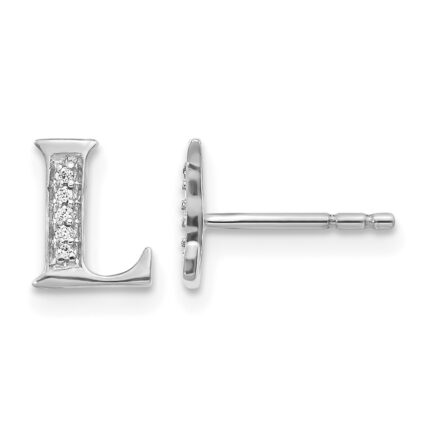 14k White Gold Diamond Initial L Post Earrings