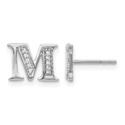 14k White Gold Diamond Initial M Post Earrings