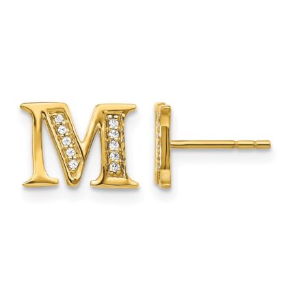 14k Diamond Initial M Post Earrings