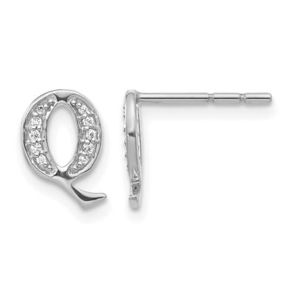 14k White Gold Diamond Initial Q Post Earrings