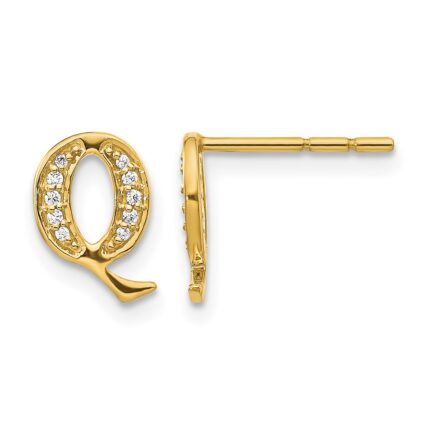 14k Diamond Initial Q Post Earrings
