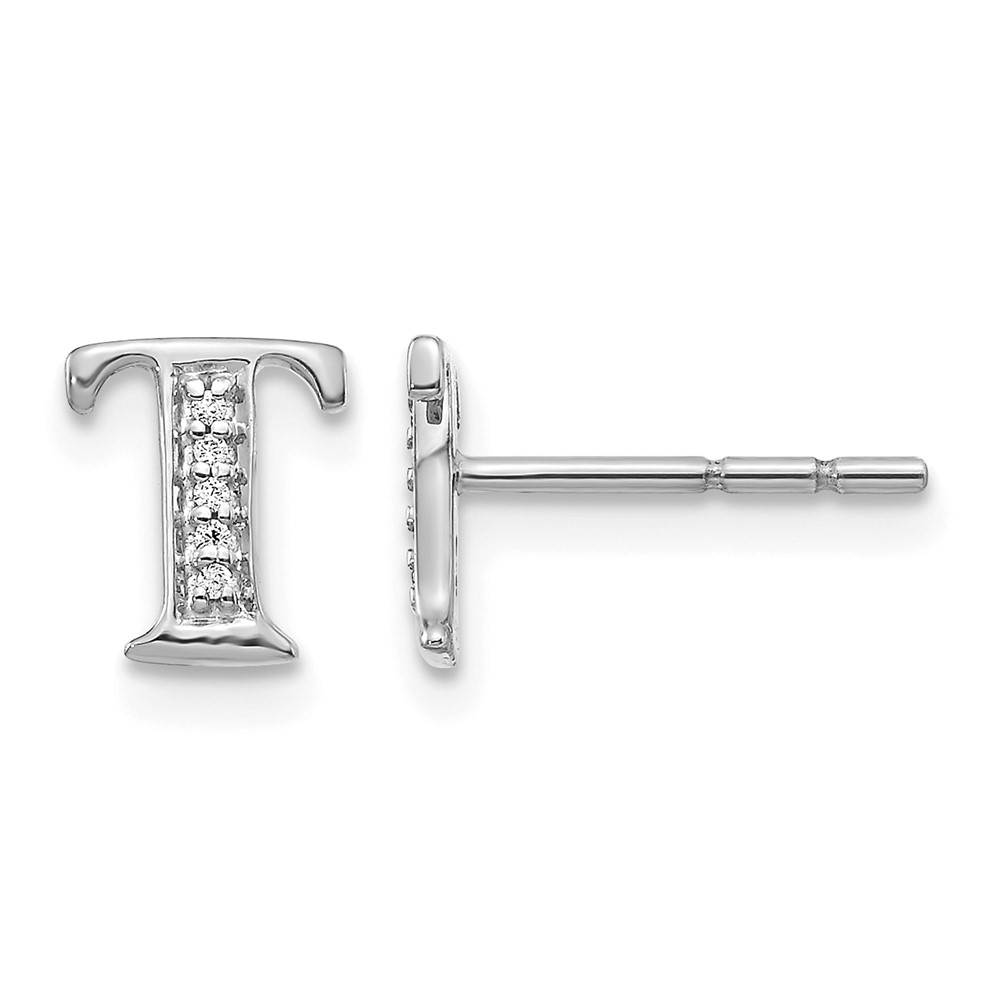 EM4170T-003-WA.jpg 14k White Gold Diamond Initial T Post Earrings - Image 1