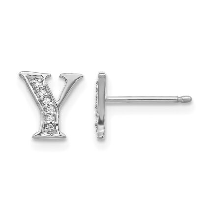 14k White Gold Diamond Initial Y Post Earrings