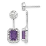 14k White Gold Diamond/Amethyst Front/Back Earrings