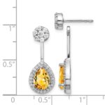 14k White Gold Diamond/Pear Citrine Front/Back Earrings - Image 4