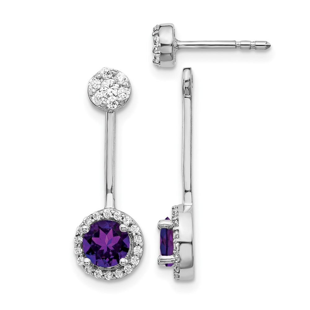 EM4210-AM-033-WA.jpg 14k White Gold Diamond/Amethyst Front/Back Earrings - Image 1