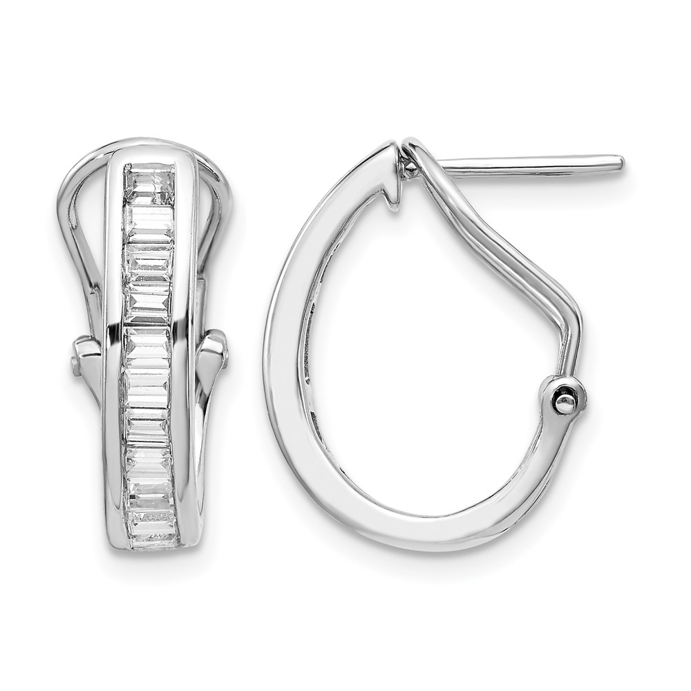 EM4224-050-WA.jpg 14k White Gold Baguette Diamond Omega Back Hoop Earrings - Image 1
