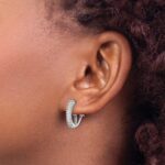 14k White Gold Baguette Diamond Omega Back Hoop Earrings - Image 3