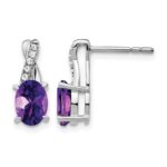 14k White Gold 7x5 Oval February/Amethyst and Diamond Earrings