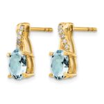 14k 7x5 Oval March/Aquamarine and Diamond Post Earrings - Image 2
