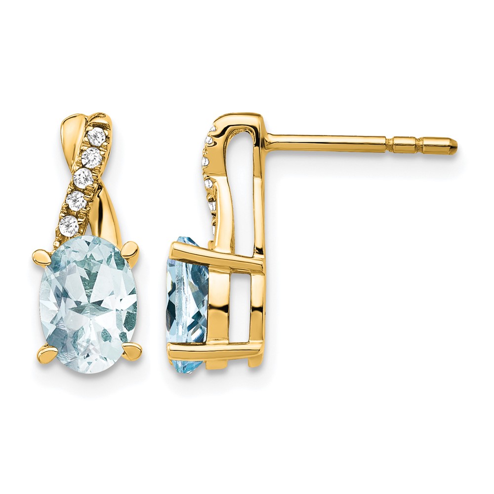 EM4235-AQ-006-YA.jpg 14k 7x5 Oval March/Aquamarine and Diamond Post Earrings - Image 1