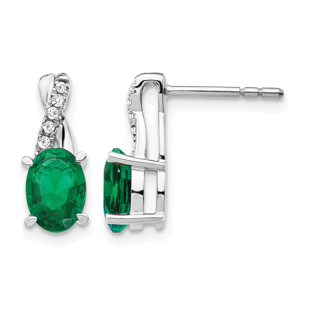 EM4235-CEM-006-WA.jpg 14K White Gold 7x5 Oval May/Lab Created Emerald and Diamond Earrings - Image 1