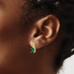 14k 7x5 Oval May/Lab Created Emerald and Diamond Post Earrings - Image 3