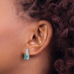 Pure Serenity 14k White Gold 1/20 carat Lab Grown Diamond VS/SI+ G+ and Lab Created Paraiba Post Earrings - Image 4