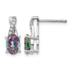 14k White Gold 7x5mm Oval Mystic Fire Topaz and Diamond Post Earrings