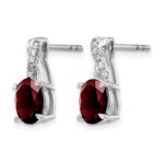 14k White Gold 7x5 Oval January/Garnet and Diamond Earrings - Image 2