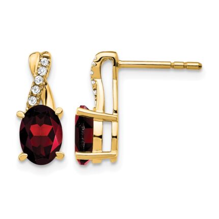 14k 7x5 Oval January/Garnet and Diamond Post Earrings