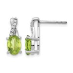 14k White Gold 7x5 Oval August/Peridot and Diamond Earrings
