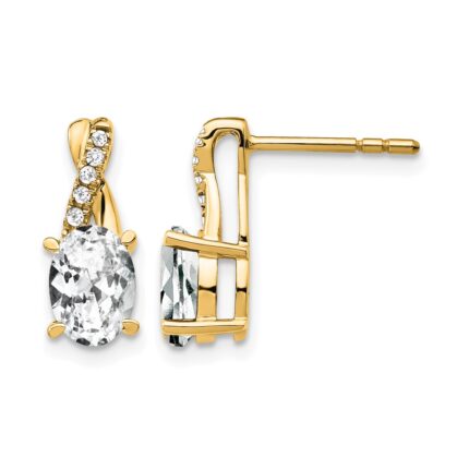 14k 7x5 Oval April/White Topaz and Diamond Post Earrings