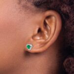 14k White Gold 4.5mm Trillion Emerald and Diamond Halo Post Earrings - Image 3