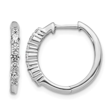 14k White Gold Diamond Hinged Hoop Earrings
