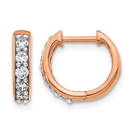 14k Rose Gold Diamond Hinged Hoop Earrings