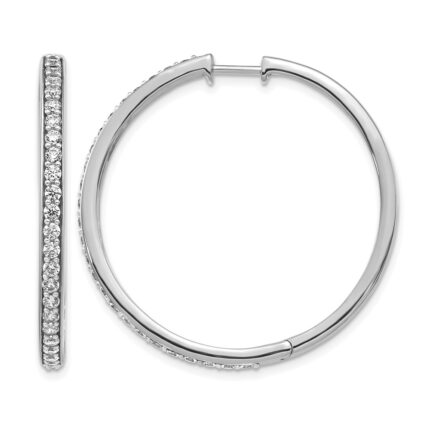 14k White Gold Diamond Hinged Hoop Earrings