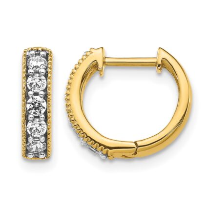14k Yellow Gold Diamond Milgrain Hinged Hoop Earrings